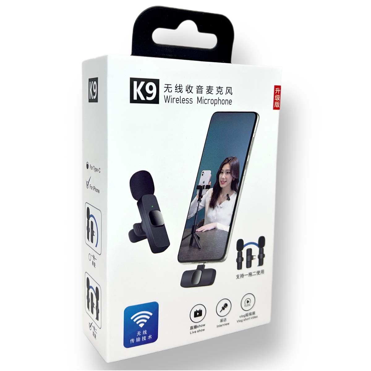 K9 Wireless Lavalier Microphone Single & Dual | Plug-and-Play Mic for Android & iPhone