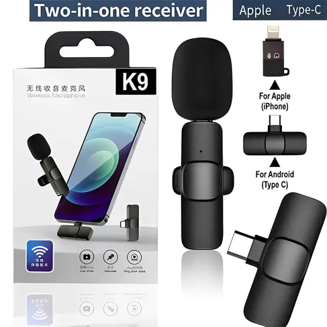 K9 Wireless Lavalier Microphone Single & Dual | Plug-and-Play Mic for Android & iPhone