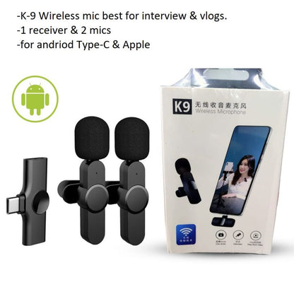 K9 Wireless Lavalier Microphone Single & Dual | Plug-and-Play Mic for Android & iPhone